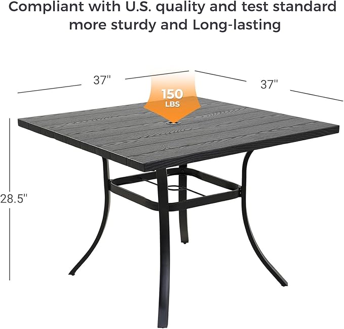 Grand patio 5-Piece Outdoor Dining Set for 4, Patio Dining Furniture Set for 4 Swivel Rope Wicker Chairs & 1 Square Dining Faux Woodgrain Table with Umbrella Hole, Light Gray Brown GrandPatio