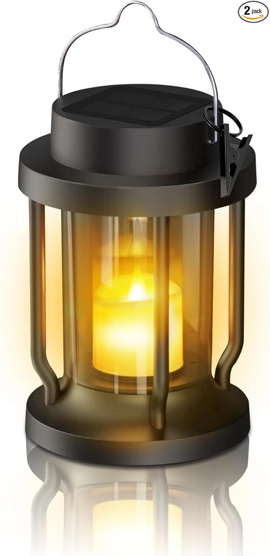 Solar Lantern Outdoor & Indoor Use – Hanging Solar Lights with Realistic Flickering Flameless Candle, Weatherproof for Gardens, Patios, Trees, and Lawns (Black, 1 Pack) Rootora