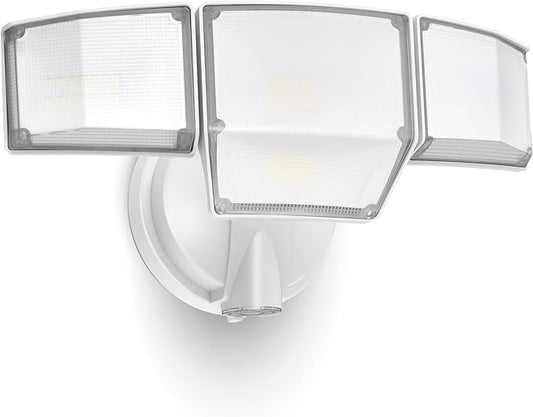 LUTEC 80W Dusk to Dawn Flood Lights Outdoor, 9000LM Super Bright LED Security Light with Photocell, IP65 Waterproof, 5000K Daylight, Hardwired 4 Heads Floodlight for Garage, Yard, Patio (White) LUTEC