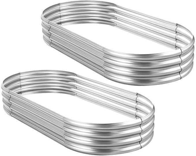 Land Guard 2Pcs Galvanized Raised Garden Bed Kit, Galvanized Planter Oval Large Metal Raised Garden Boxes Outdoor for Vegetables… LandGuard
