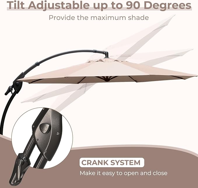 Grand patio 11FT Cantilever Umbrella with Base Outdoor Large Round Aluminum Offset Umbrella for Patio Garden Backyard (Champagne, 11 FT) GrandPatio