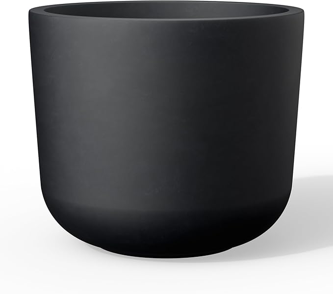Kante Round Concrete Planter, 13.2 Inch Dia Classic Style Large Plant Pot with Drainage Hole for Indoor & Outdoor Plants, Ideal for Home, Patio, Garden, Black Kante