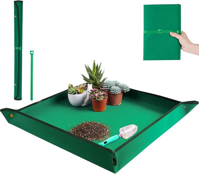 Plant Repotting Mat for Indoor Plants Transplanting Table Top Gardener Portable Potting Tray Potting Soil Tidy Tray Succulents Bonsai Planting Gardening Mat Garden Gifts for Women 29.5"x29.5" FocusonGardeningProjects