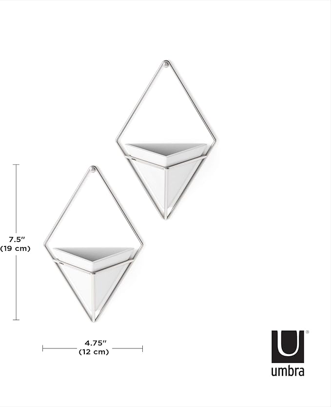 Umbra Trigg Hanging Planter Vase Wall Decor, Set of 2 Pots Containers for Succulents, Cactus, Faux Plants, and More, Small, White/Nickel Umbra