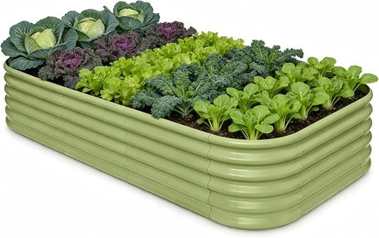 Galvanized Raised Garden Bed 8x4x1.5 ft, 18" Tall Metal Planter for Outdoor Plants Vegetable Herb Leafy Green, Modular Raised Flower Bed with Rust Resistant Coating - Moss Green Annoell