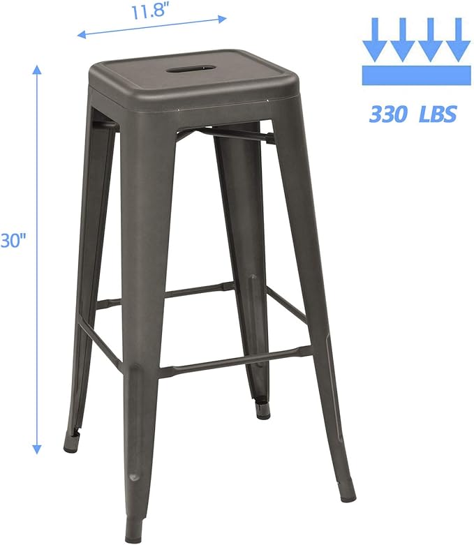 Devoko Metal Bar Stools 30" Indoor Outdoor Stackable Barstools Modern Style Industrial Vintage Counter Bar Stools Set of 4 (30 inch, Gun) DEVOKO