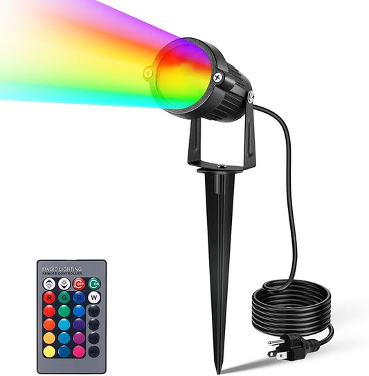 LemonBest Landscape Lighting - 6W RGB Color Changing Halloween Landscape Lights 120V Christmas Outdoor LED Spotlight with Remote Control Waterproof Spot Lights for Yard Garden Patio Driveway (1 Pack) LemonBest