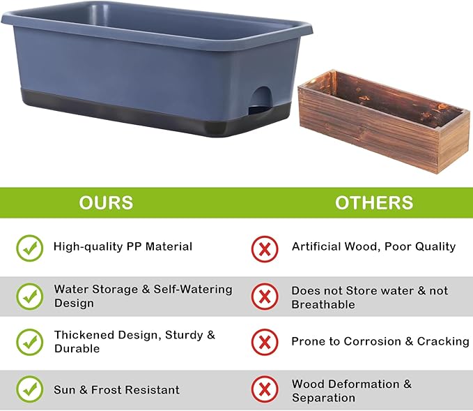 Window Box Planter 6 Pcs, 18 Inches Rectangle Flower Pots with Drainage Holes and Trays, Vegetable Planters for Windowsill Patio Garden Balcony Home Porch Yard Indoor Outdoor (Grey, 18*10*6 inch) Oliz