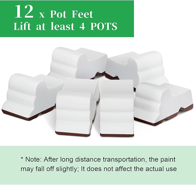 Kigeli 12 Pcs Resin Pot Feet for Outdoor Planters 3 Inch Long 1.5 Inch Tall Flower Handmade Elevator Plant Feet Frost Proof Lifter for 14-20 in Pot(White) Kigeli