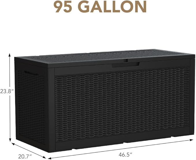 Devoko 95 Gallon Deck Box Large Resin Outdoor Storage Box, Waterproof and UV Resistant Lockable for Outdoor and Patio, Large Storage Cabinet for Patio Furniture, Garden Tools and Pool Supplies, Black DEVOKO