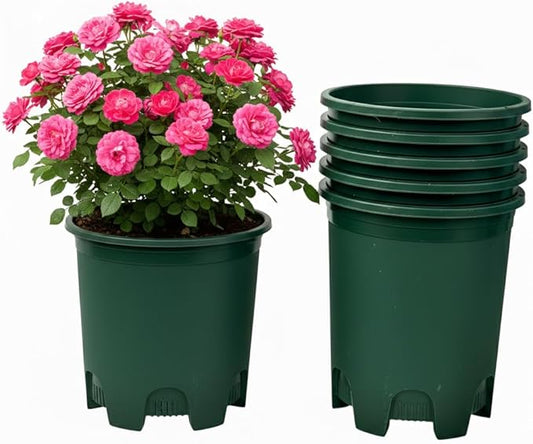 5 Gallon 6-Pack Green Large Plant Pots Nursery Tree Pot Plastic Planters for Outdoor Indoor Plants Gardening Flower Pots with Drainage Holes CottaPlanters