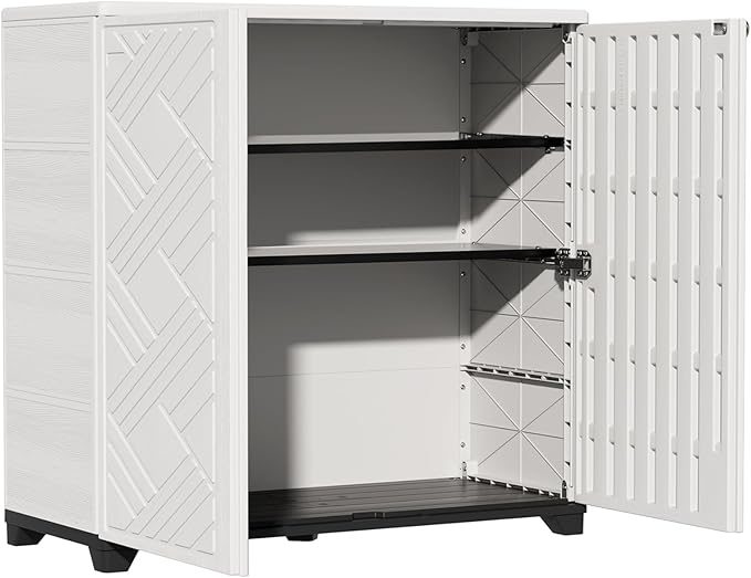 ZZM Indoor/Outdoor Storage Cabinet Waterproof, 34"x15"x34" Plastic Outdoor Storage Box for Garden Balcony Bathroom, All Weather Outdoor Storage Clearance, DIY Usage, with 2 Shelf (White) ZZM