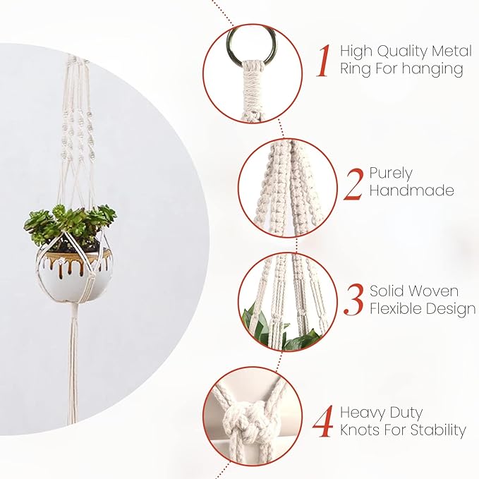 feedee Macrame Plant Hangers for Plants - 6 Pack Macromay Plant Hangers for Indoor Plant Hanger, Boho & Home Decor Feedee