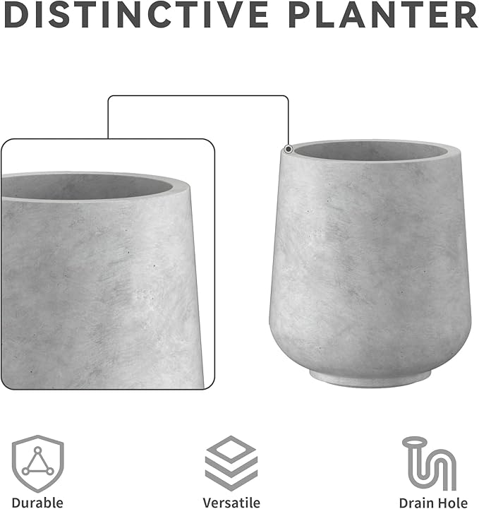 Kante 15.3"+11.6"+8.2" Dia Round Concrete Planter, Large Outdoor Indoor Planter Pots Containers with Drainage Holes and Rubber Plug for Home Garden Patio, Gray Concrete Kante