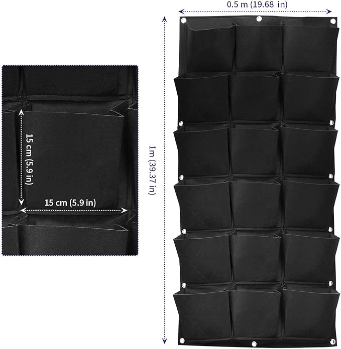 SOUJAP 2 Pack 18 Pockets Vertical Wall Garden Planter Plant Grow Bag, Hanging Felt Grow Bags Vertical Wall Garden for Indoor, Outdoor, Flower, Garden, Vegetable and Home Decoration (Black) Rootora