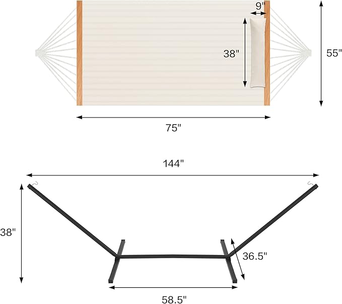 Two Person Hammock with Stand for Outside Heavy Duty, Outdoor Patio Hammock with Portable Steel Stand, Large Double Hammocks,480lbs Capacity.(Off White) HomgavaLiveWhatYouLove