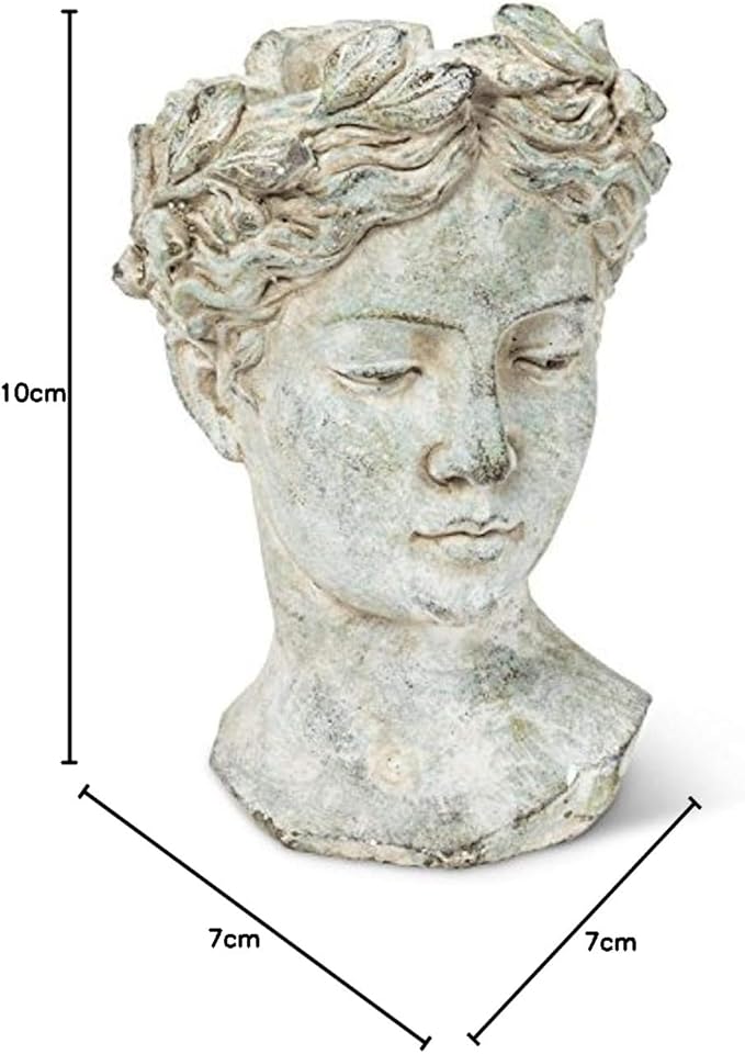 Abbott Collection Goddess Head Planter – Large Cement Indoor and Outdoor Planter Pot – Grecian Woman Statue Head Planter for Flowers and Succulents (Grey, 10" Tall, 4.5" Opening) AbbottCollection