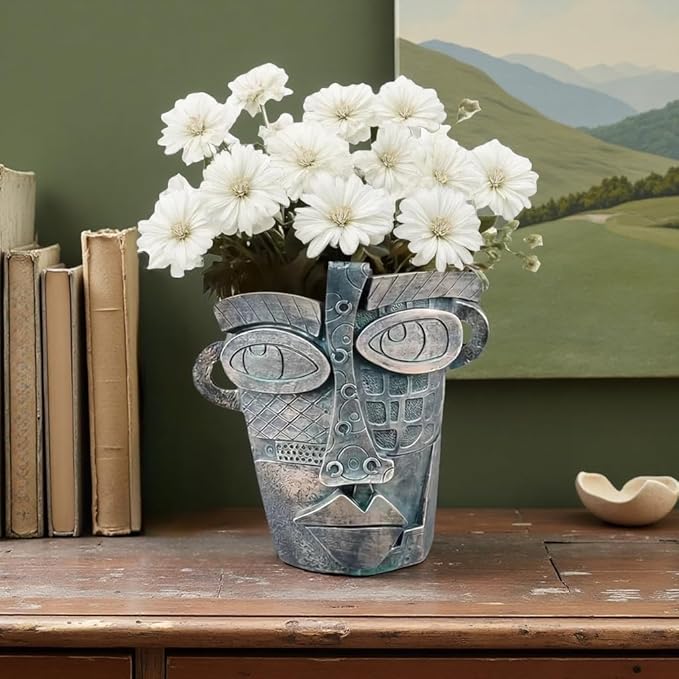 Picasso Abstract Face Flower Pot,Unique Resin Crafted Planter with Drainage Holes,Interesting Colorful Planter with Human face,for Indoor and Outdoor Botanical Home décor (Bronze) Rootora