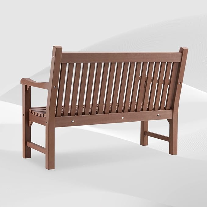 Psilvam Garden Bench, 2-Person Poly Lumber Patio Bench, All-Weather Outdoor Bench That Never Rot and Fade, Suit for Garden, Porch and Park (Brown) PsilvamGardenFurniture