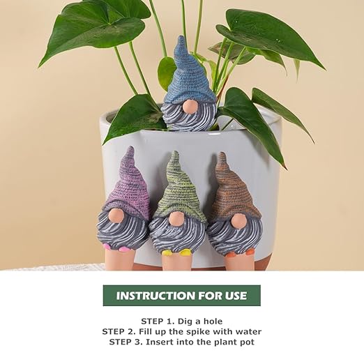 4 Pack Terracotta Watering Spikes, Vacation Self-Watering Planters Devices - Continuous Moisture with Slow Release Watering System - Perfect for Indoor Outdoor Plants (Gnome) CZWLHG
