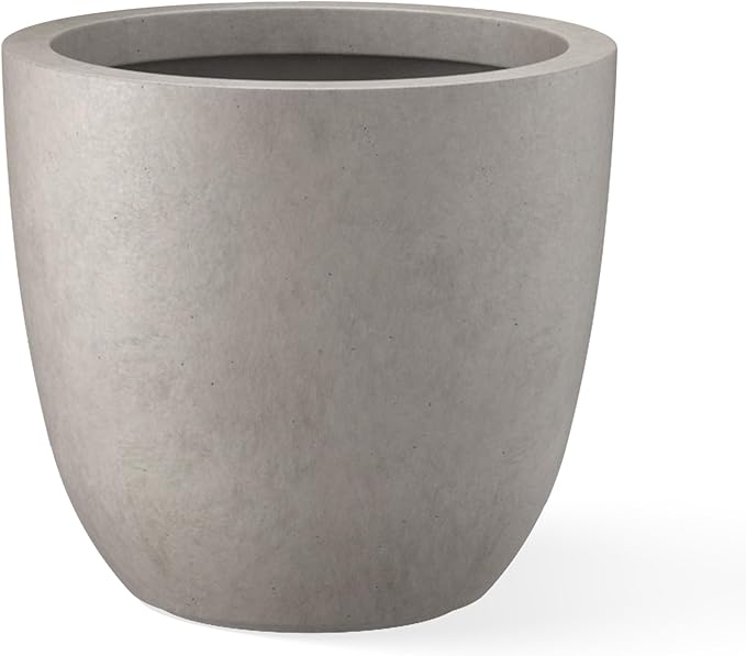 Kante 14 Inch Dia Round Concrete Planter, Indoor Outdoor Large Plant Pot with Drainage Hole and Rubber Plug for Home Patio Garden, Weathered Concrete Kante