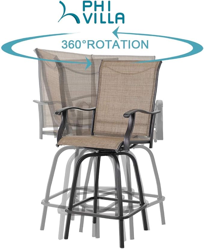 PHI VILLA 3 PCS Patio Swivel Bar Set Outdoor Furniture Bar Height Bistro Set, 2 Bar Stools and 1 Table, High Top Table and Chairs Set of 2 for Garden Porch Backyard PHIVILLAThepioneerofcomfortablehouseholdsupplies