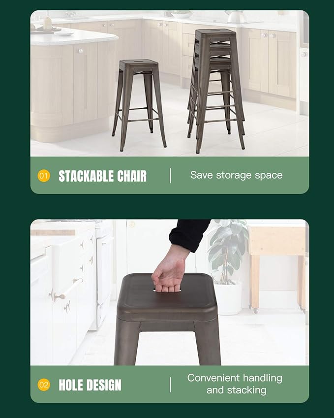 FDW Metal Bar Stools Set of 4 Counter Height Bar Stools 24 Inches Industrial Bar Chairs Patio Stool Stackable Backless Stool Indoor Outdoor Metal Kitchen Stools Bar Chairs (Bronze, 30") FDW