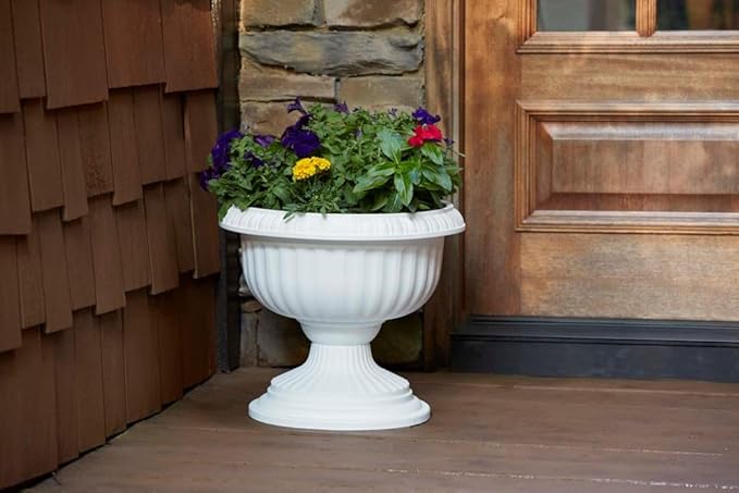 Southern Patio Dynamic Design 18 Inch Outdoor Home Resin Grecian Urn Versatile Planter Pot for Entryways and Backyard Patios, White SouthernPatio