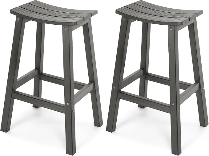 All-Weather Bar Stools Set of 2, 28" Height Outdoor Bar Stools, Never Rot or Fade, for Bar, Kitchen Counter, Deck, and Patio, Grey Stoog