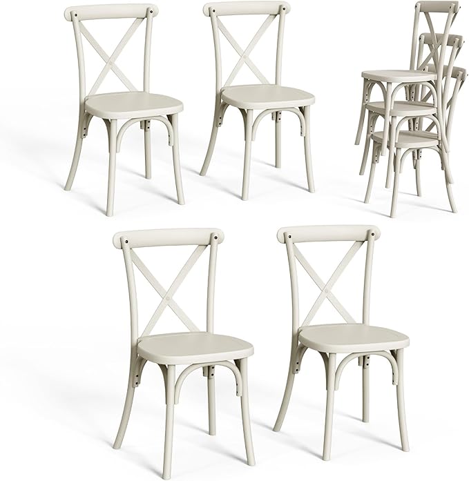 VINGLI Plastic Outdoor Dining Chairs Set of 4, Stackable Patio Cream White Dining Chairs with X Back, Waterproof Kitchen & Dining Room Chairs for Indoor-Outdoor, Capacity 400 lbs VINGLI