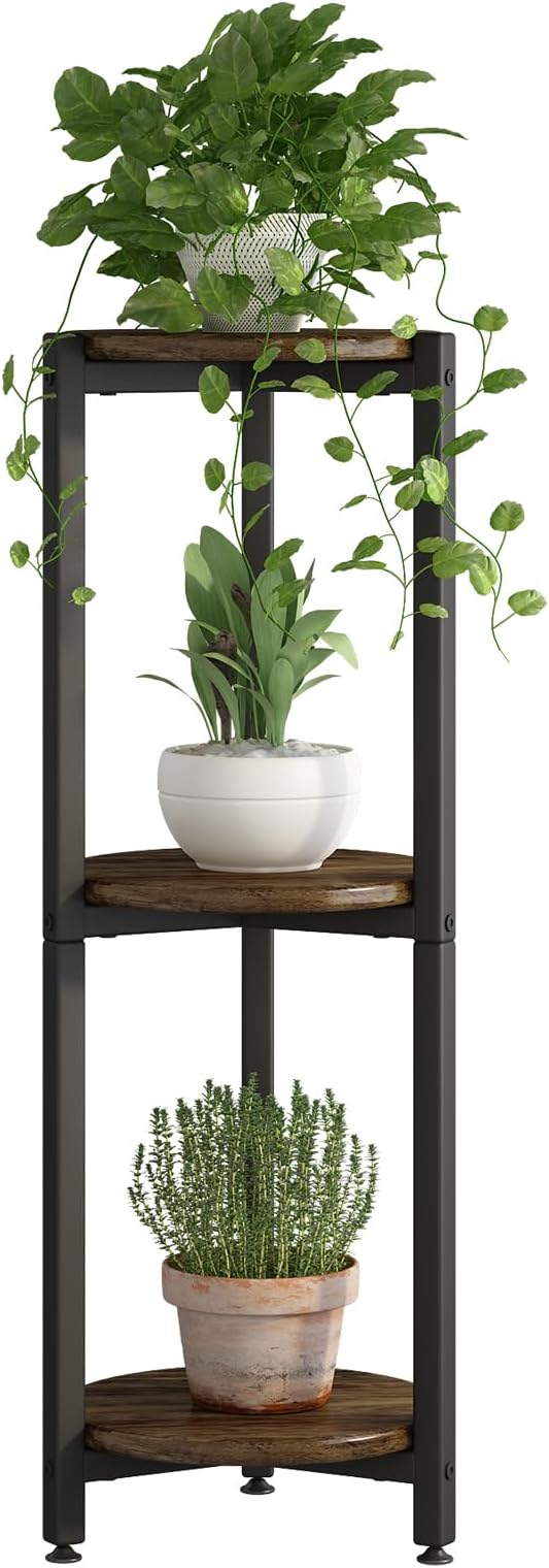 Plant Stand Indoor Corner Tall 3 Tier Metal Modern Flower Storage Plant Shelf Holder for Living Room Balcony Garden,Black (3 Tier-Black Round) YIZAIJIA