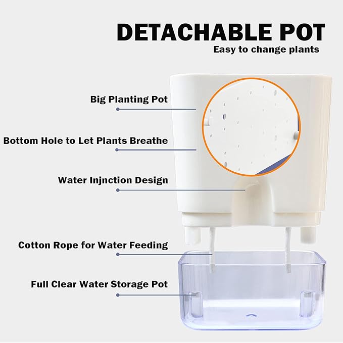 Planterhoma Self Watering Plant Pots for Indoor Plants 4.3 inch, 6 Packs Square Self-Watering Planters with Drainage Hole, White African Violet Pots for Devil's Ivy, Spider Plant, Orchid, Herb Planterhoma