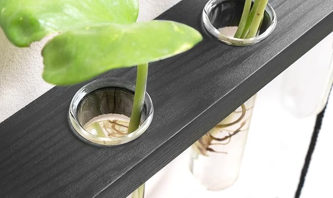 Mkono 3 Tiered Wall Hanging Plant Terrarium with Wooden Stand Mini Test Tube Flower Vase Glass Planter for Hydroponic Plant Cutting Home Garden Office Decor Gift Mkono