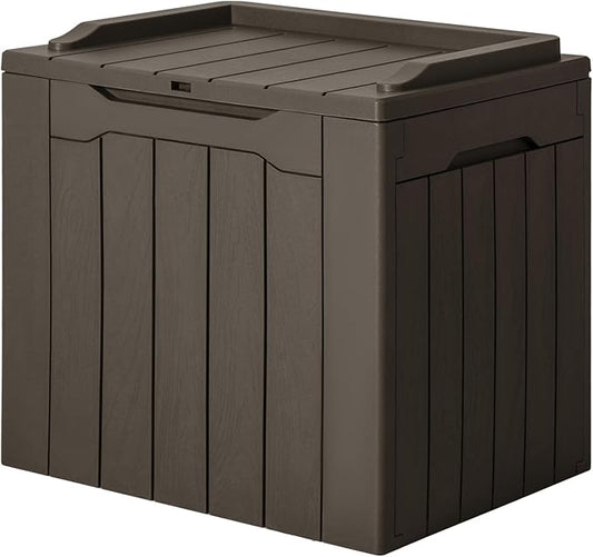 JUMMICO 31 Gallon Resin Deck Box Waterproof Indoor Outdoor Storage Boxes for Patio Furniture Cushions and Garden Tools (Brown) JUMMICO