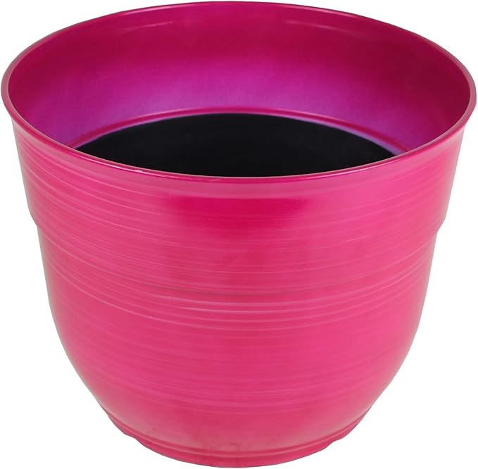Garden Elements Indoor/Outdoor Glazed Brushed Happy Plastic Planter, Large, Bright Pink, 15" GardenElements