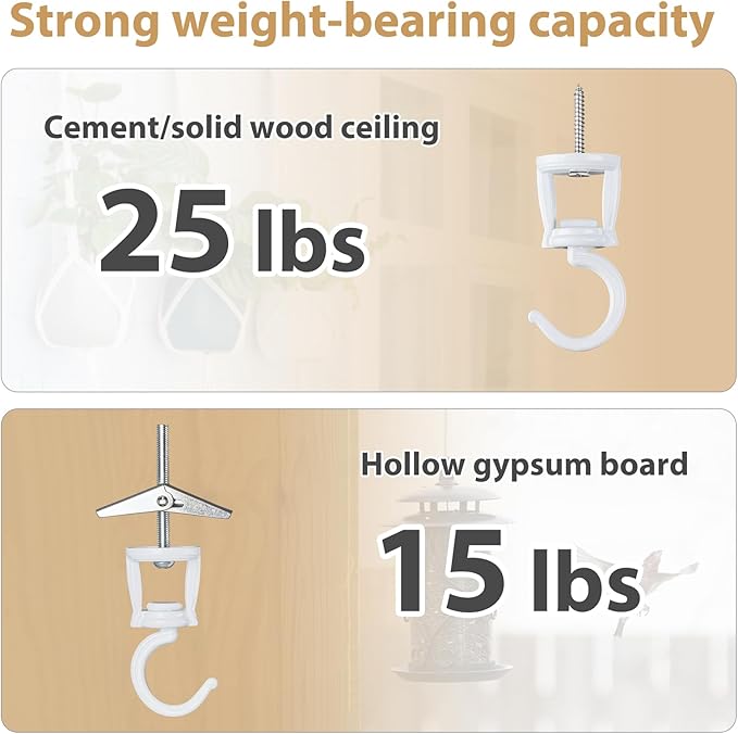 Mkono Ceiling Hooks for Hanging Plants, Heavy Duty Metal Plant Hanger for Drop Ceiling, Swag Hook for Hanging Planters, Lights, Birdfeeders, Indoor Outdoor Decorative Screw-in Hooks (White 2 Pack) Mkono