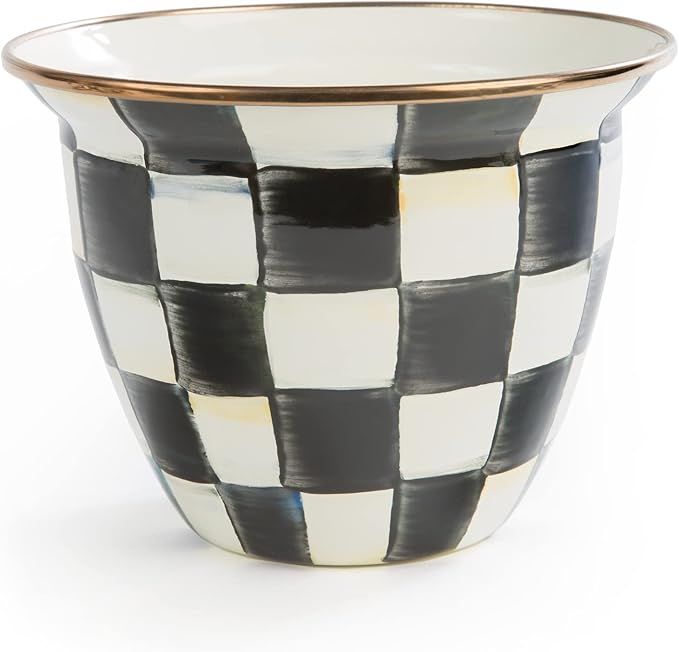 MACKENZIE-CHILDS Flowerpot, Decorative Garden Pot for Growing Plants, Black-and-White Courtly Check MacKenzie-Childs