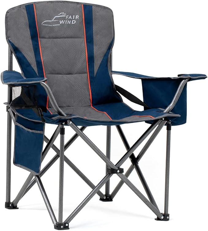 FAIR WIND Heavy Duty Camping Chair, Oversized Padded Folding Chair for Big and Tall (450lbs), Extra Wide Seat with Integrated Cooler & Storage Pocket, Adjustable Lumbar Support for Outdoor FAIRWINDOutdoorEquipment
