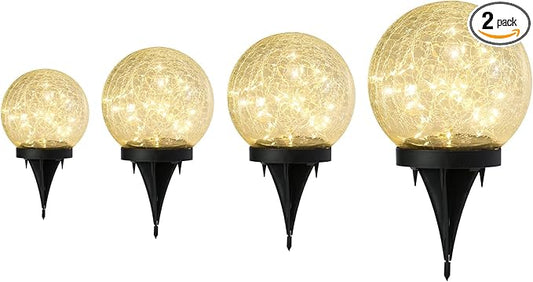 Outdoor Waterproof IP65 Solar Globe Lights, Led Solar Light Balls for Lawn Garden Patio Table Art Decoration, Yard Landscape Illuminated Cracked Glass Sphere Gazing Ball Lights, Round Ornaments Orbs Rootora
