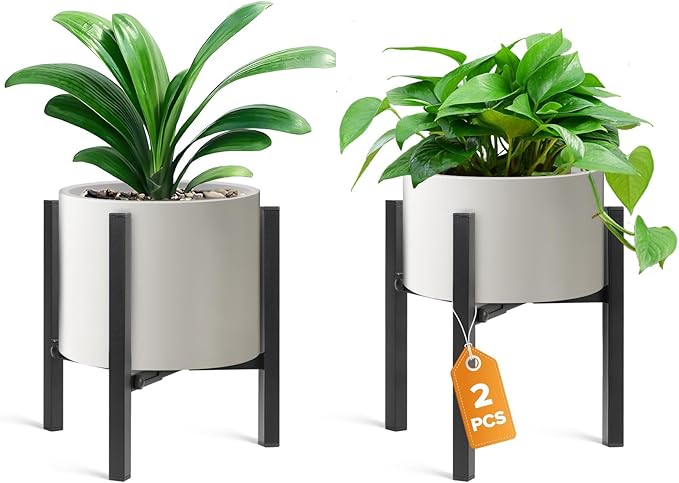 Plant Stand Indoor Adjustable 2 Pack, Metal Modern Indoor Plant Stand, Heavy Duty Plant Stands Outdoor Corner, Stable Plant Holder, Fits 8 to 12 Inches Pots, Black, Pot & Plant Not Included SculptingLightGarden