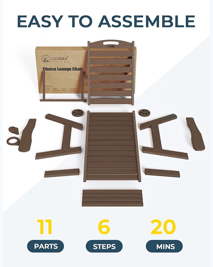 Ciokea Outdoor Lounge Chair Set of 4, All Weather Patio Chaise Lounge Chair for Outside, HDPE Chair with Rolling Wheels & Cup Holder, 5 Position, Deck, Pool, Dark Brown CIOKEA