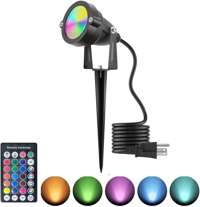 RGB Hallowmas Outdoor SpotLights with Timer(4/6/8H), 10W Metal case Color Changing Spot Light Outdoor Garden Yard Lawn Landscape Spot Lights IP65 Waterproof, 1 Lights TENSUL
