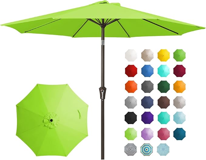 JEAREY 9FT Outdoor Patio Umbrella Outdoor Table Umbrella with Push Button Tilt and Crank, Market Umbrella 8 Sturdy Ribs UV Protection Waterproof for Garden, Deck, Backyard, Pool (Apple Green) JEAREYOutdoorsCollection