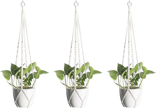 Macrame Plant Hangers 3 Pack, Hanging Plant Holders for Indoor Plants, Handmade Woven Cotton Rope Hanger Kits, Decorative Flower Pot Holders for Home & Garden Decor（Plants Not Included） dangjuacua
