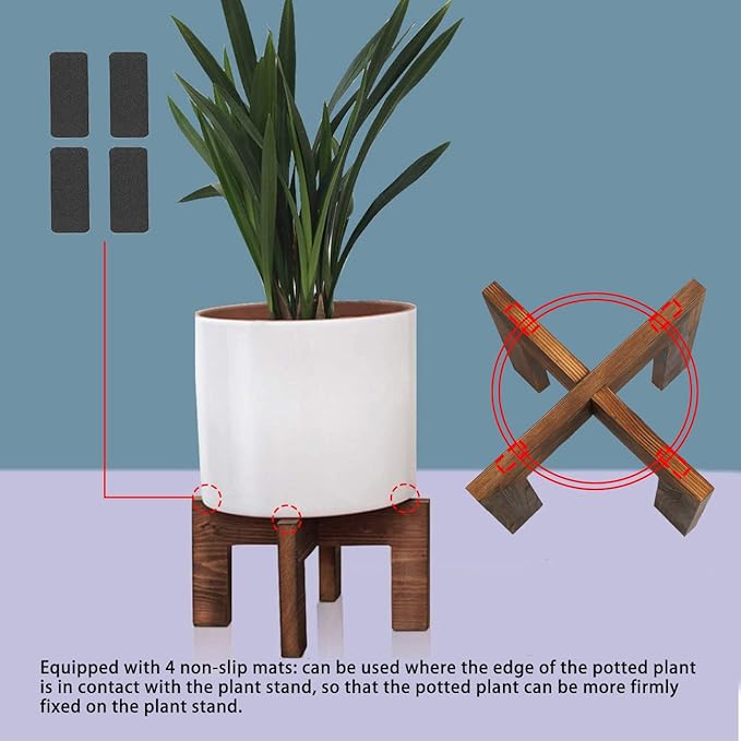 Gendral Forwepup Wood Plant Stand, Mid Century Modern Planter, Rattan Flower Pot Stand, Low Short Plant Stands for Indoor - Boho Rustic Wooden Stool for Plant Pot Holder, Fit 5-15 Inch Pot GendralForwepup