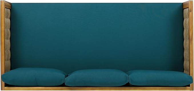 Merax 67.5" Outdoor Patio Daybed 3 Seater Sofa Bed,Acacia Wood Frame with Rattan Arm,Cushion & Pillow for Courtyard Merax