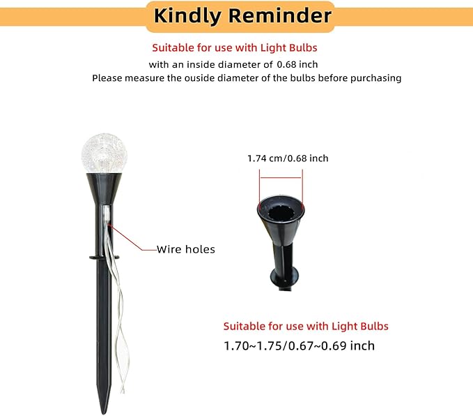 Replacement Stakes for Bulbs Solar Lawn lights, 10Pack ABS Reinforced Ground Spikes(Fit for Bulb Outside Diameter 0.68Inch), Solar String Light Stakes for Outdoor Pathway Christmas Halloween Rootora