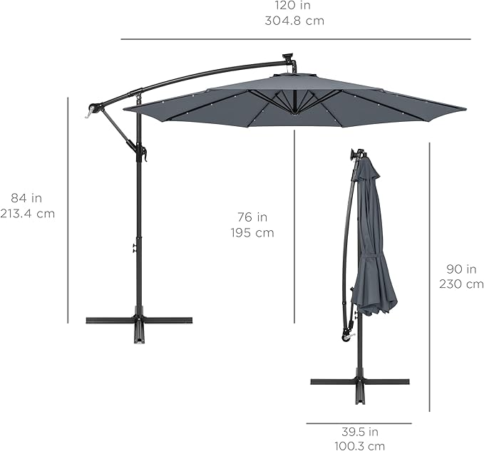 Best Choice Products 10ft Solar LED Offset Cantilever Hanging Market Patio Umbrella, 8 Sturdy Ribs, Easy Adjustment - Slate BestChoiceProducts