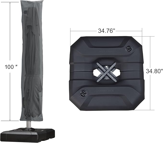PURPLE LEAF 9'×9' Patio Umbrella with Base Outdoor Cantilever Umbrella with Cover Aluminum Square Offset Umbrella with 360-degree Rotation for Deck Pool Garden Grey PURPLELEAF