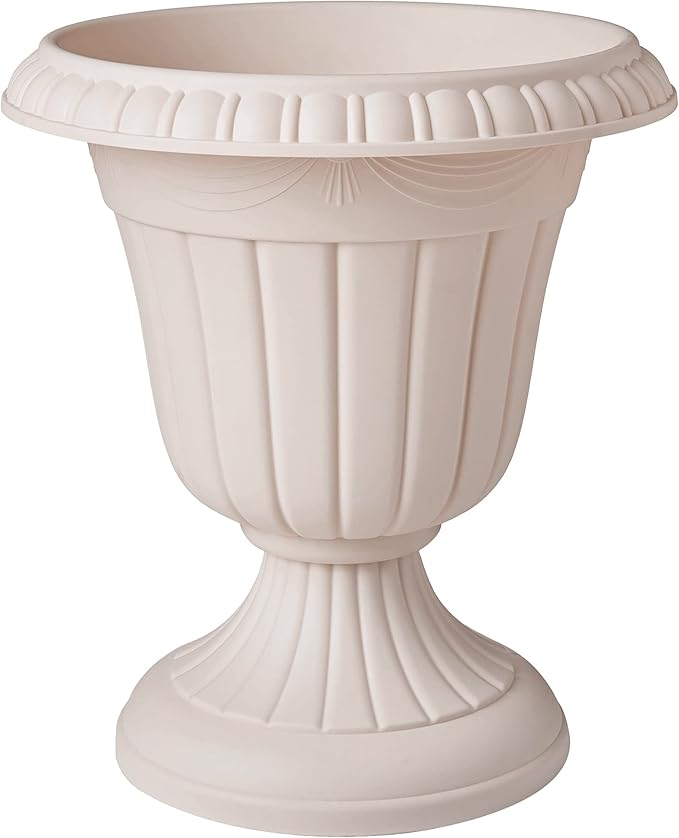 Arcadia Garden Products PL10TP Classic Traditional Plastic Urn Planter Indoor/Outdoor, 15" x 13", Taupe Rootora
